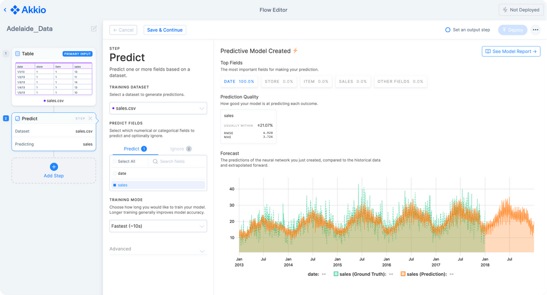 Akkio's stunning user interface to train AI Models